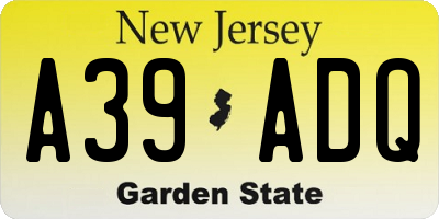 NJ license plate A39ADQ