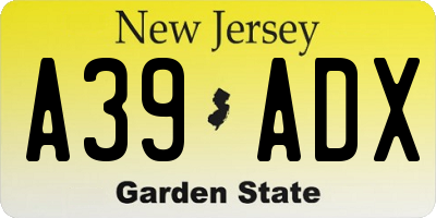 NJ license plate A39ADX