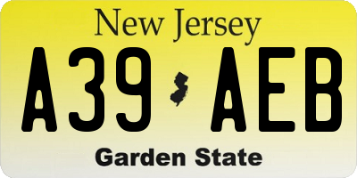 NJ license plate A39AEB