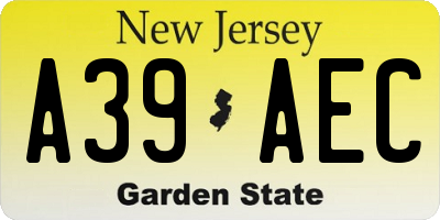 NJ license plate A39AEC