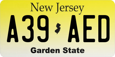 NJ license plate A39AED
