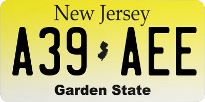 NJ license plate A39AEE