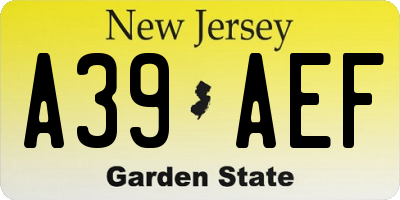 NJ license plate A39AEF