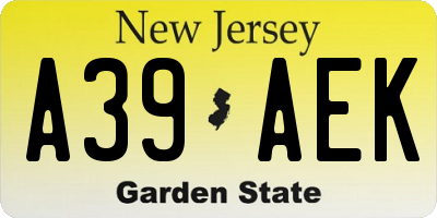 NJ license plate A39AEK