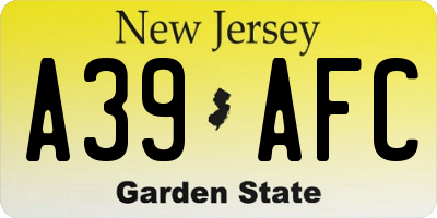 NJ license plate A39AFC
