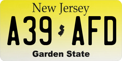 NJ license plate A39AFD