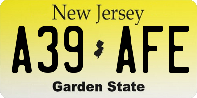NJ license plate A39AFE