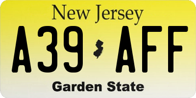 NJ license plate A39AFF