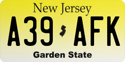 NJ license plate A39AFK