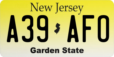 NJ license plate A39AFO