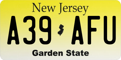 NJ license plate A39AFU