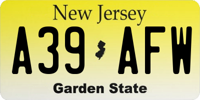 NJ license plate A39AFW