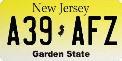 NJ license plate A39AFZ