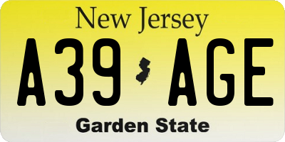 NJ license plate A39AGE