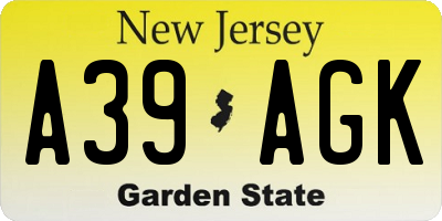 NJ license plate A39AGK