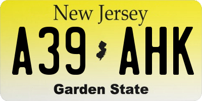 NJ license plate A39AHK