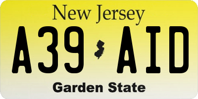 NJ license plate A39AID