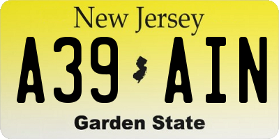 NJ license plate A39AIN