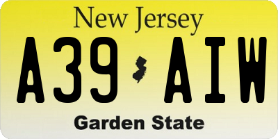 NJ license plate A39AIW