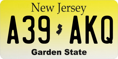 NJ license plate A39AKQ