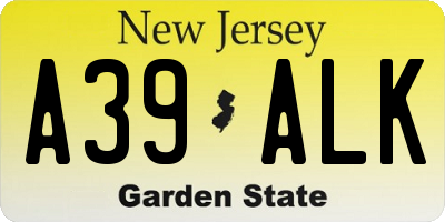 NJ license plate A39ALK