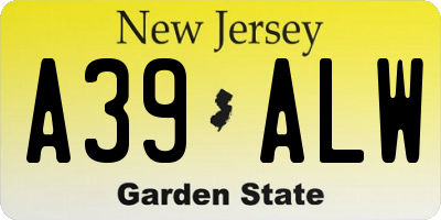 NJ license plate A39ALW