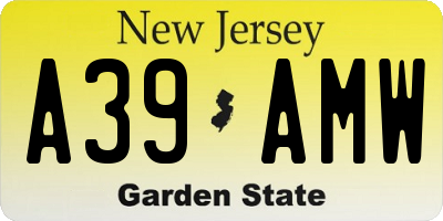 NJ license plate A39AMW
