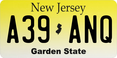 NJ license plate A39ANQ