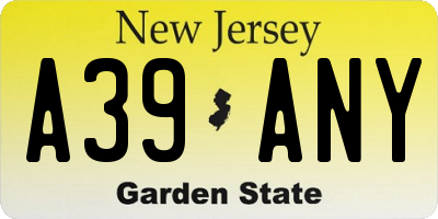 NJ license plate A39ANY