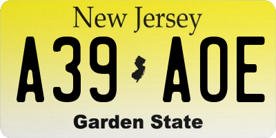 NJ license plate A39AOE