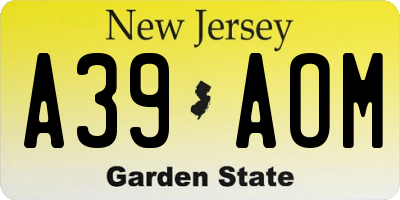 NJ license plate A39AOM