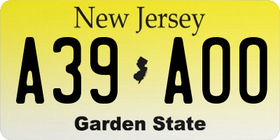 NJ license plate A39AOO