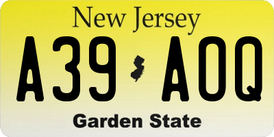 NJ license plate A39AOQ