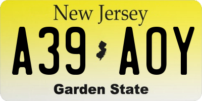 NJ license plate A39AOY