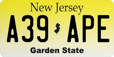 NJ license plate A39APE