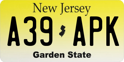 NJ license plate A39APK