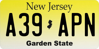 NJ license plate A39APN