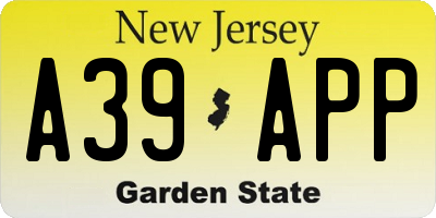 NJ license plate A39APP