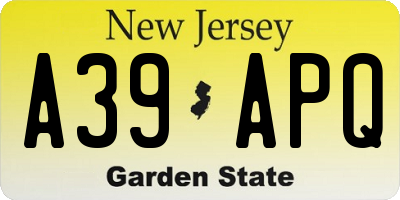 NJ license plate A39APQ