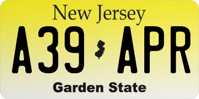 NJ license plate A39APR