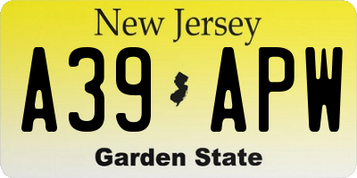 NJ license plate A39APW