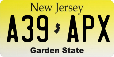 NJ license plate A39APX