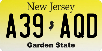 NJ license plate A39AQD