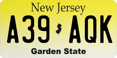 NJ license plate A39AQK