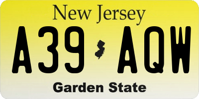 NJ license plate A39AQW