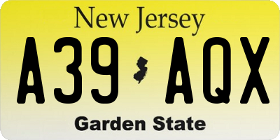 NJ license plate A39AQX