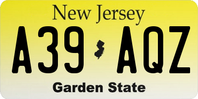 NJ license plate A39AQZ