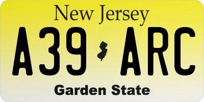 NJ license plate A39ARC