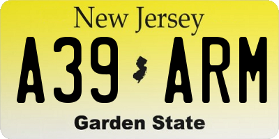 NJ license plate A39ARM