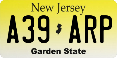 NJ license plate A39ARP